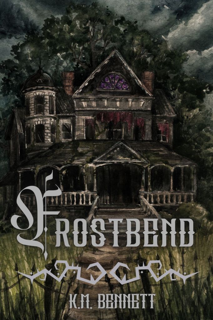Frostbend by K.M. Bennett. Watercolor painting of a haunted mansion.